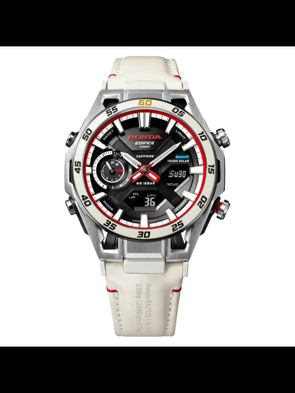 Casio Edifice White Leather Strap Black Dial Sport Chronograph Watch
